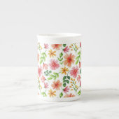 ウォーターカラー ピンクの花 パターン ボーンチャイナマグカップ (正面)