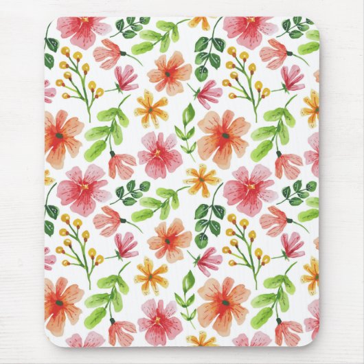 ウォーターカラー ピンクの花 パターン マウスパッド (正面)