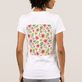 ウォーターカラー ピンクの花 パターン Tシャツ (裏面)