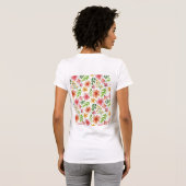 ウォーターカラー ピンクの花 パターン Tシャツ (裏面フル)