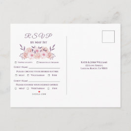 ウォーターカラー ピンクの花 - 結婚式 RSVP - インビテーションポストカード