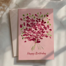 ウォーターカラー ピンクの野の花ブーケ 誕生日