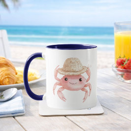 ウォーターカラー ピンクカニ 海辺のビーチハウス コーヒー マグカップ