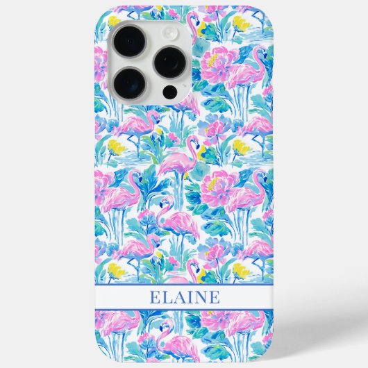ウォーターカラー ピンクフラミンゴ モノグラム Case-Mate iPhoneケース (裏面)