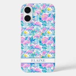 ウォーターカラー ピンクフラミンゴ モノグラム iPhone 16ケース
