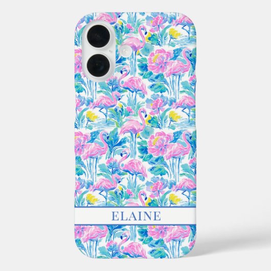 ウォーターカラー ピンクフラミンゴ モノグラム Case-Mate iPhoneケース (裏面)