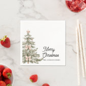 ウォーターカラー ピンクボウ クリスマスツリー 名入れ スタンダードカクテルナプキン (インサイチュ)