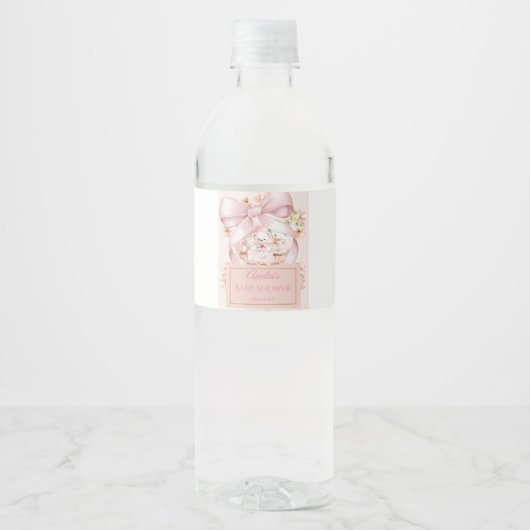 ウォーターカラー ピンクボウ 水ボトル ラベル (正面)