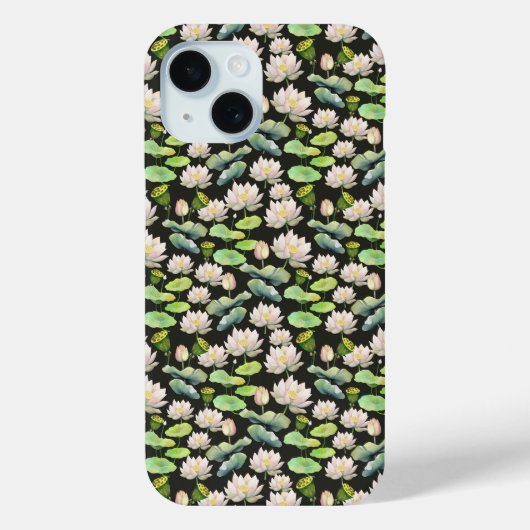 ウォーターカラー ピンクロータス シームレス パターン Case-Mate iPhoneケース (裏面)