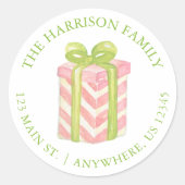 ウォーターカラー ピンク&グリーン クリスマス ギフト 住所 ラウンドシール (正面)