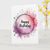 ウォーターカラー ピンク パープル 誕生日カード カード (黄色い花)