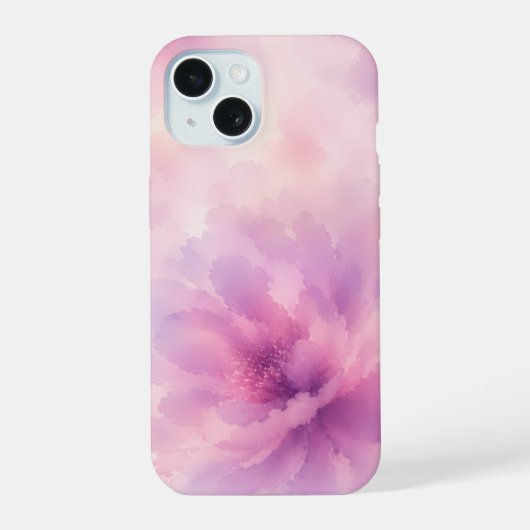 ウォーターカラー ピンク ラベンダー 花 抽象画 iPhone 15ケース (裏面)