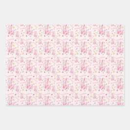 ウォーターカラー ピンク ラマ キスハグ ラッピングペーパーシート