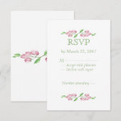 ウォーターカラー ピンク 薔薇 桜 花のRSVP 出欠カード (正面/裏面)