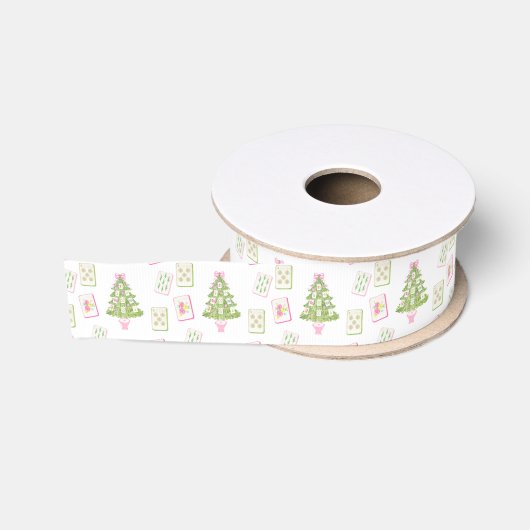 ウォーターカラー ピンク 麻雀 クリスマスツリー グログランリボン (リール)
