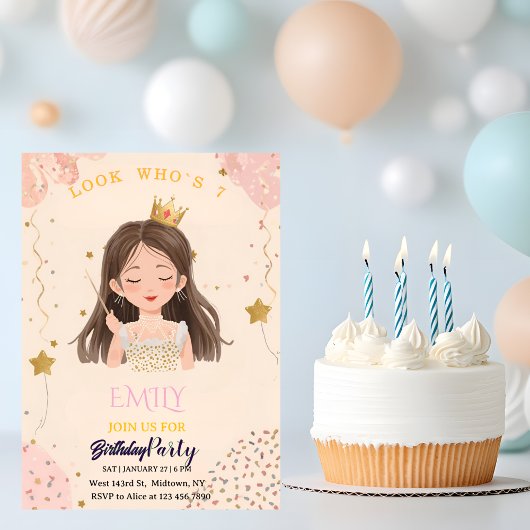 ウォーターカラー フェアリープリンセスの誕生日カスタムフォト 招待状