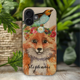 ウォーターカラー+フォクシー+フラワーフレンド+お名前入り iPhone 16 PLUSケース