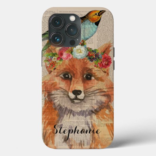ウォーターカラー・フォクシー・フラワーフレンド 名前入り Case-Mate iPhoneケース (裏面)