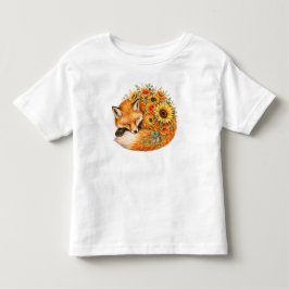 ウォーターカラー フォックス ひまわり PNG 秋のポピー デザイン トドラーTシャツ