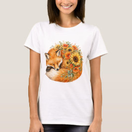 ウォーターカラー フォックス ひまわり PNG 秋のポピー デザイン Tシャツ