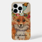 ウォーターカラー+フォックス+フラワーのコラージュ 名前入り Case-Mate iPhoneケース (裏面)