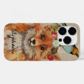 ウォーターカラー+フォックス+フラワーのコラージュ 名前入り Case-Mate iPhoneケース (裏面 (横))