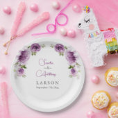 ウォーターカラー フクシア 薔薇と芍薬の結婚式 ペーパープレート (パーティー)