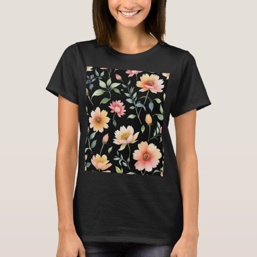 ウォーターカラー フラワーズ Tシャツ (正面)