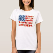 ウォーターカラー フラワー アメリカ国旗 母国愛 花 Tシャツ (正面)