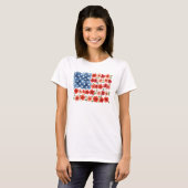 ウォーターカラー フラワー アメリカ国旗 母国愛 花 Tシャツ (正面フル)