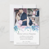 ウォーターカラー フラワー ウェディング 3 枚の写真カードに感謝 招待状 (正面)