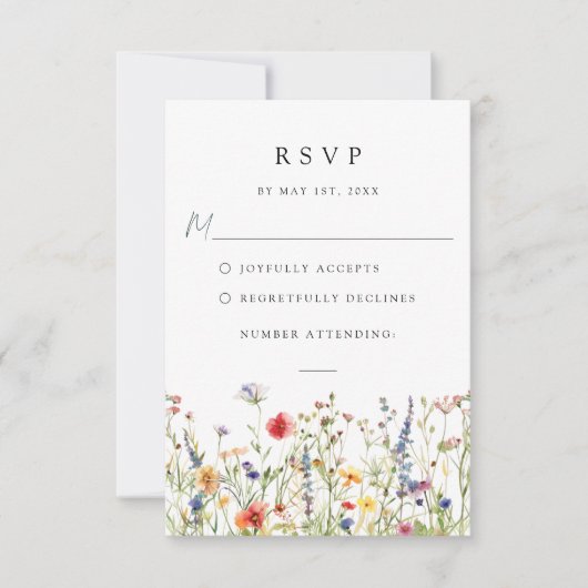 ウォーターカラー フラワー ウェディング RSVP カード (正面)