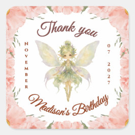 ウォーターカラー フラワー フェアリーの誕生日  スクエアシール