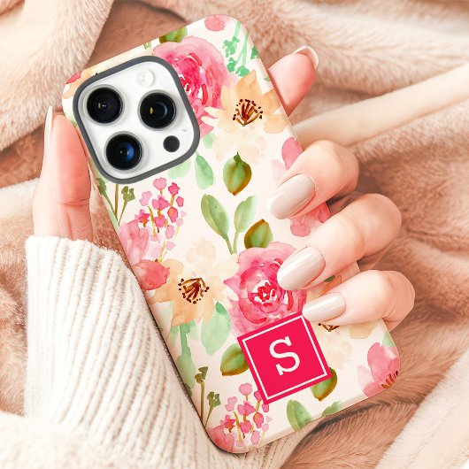 ウォーターカラー フラワー モノグラム Case-Mate iPhoneケース
