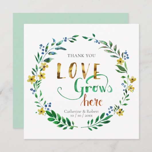 ウォーターカラー フラワー リースに感謝 招待状 (正面/裏面)