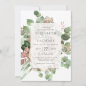 ウォーターカラー フローラル アイボリー ローズ ユーカリ ウェディング 招待状 (正面)