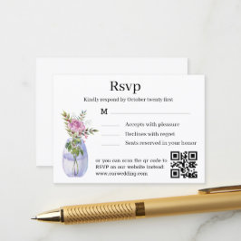 ウォーターカラー フローラル スタイリッシュ ウェディング RSVP QRコード エンクロージャーカード