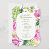 ウォーターカラー フローラル スペイン語併記 Quinceañera 招待状 (正面)