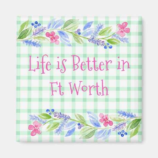 ウォーターカラー フローラル チェック LIFE is Better 町名 マグネット (正面)