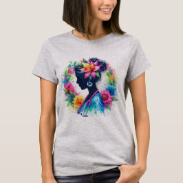 ウォーターカラー フローラル ナース シルエット - アーティスティック ナース Tシャツ