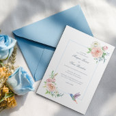 ウォーターカラー フローラル ハミングバード シアサッカー ウェディング 招待状