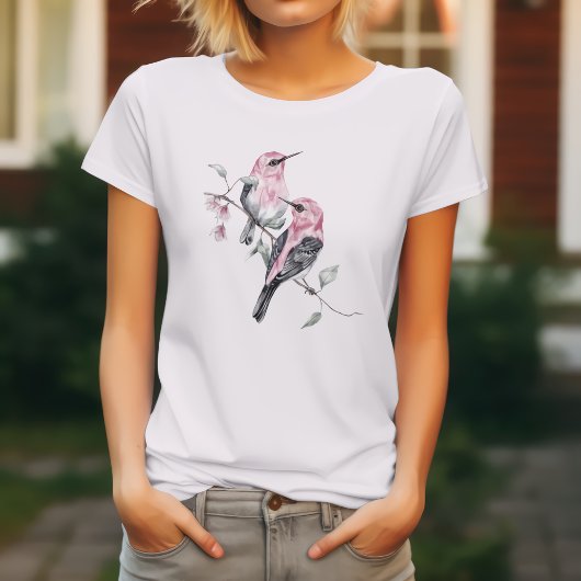 ウォーターカラー フローラル バード Tシャツ