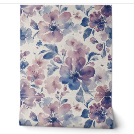ウォーターカラー フローラル パープル ブルー 花 壁紙