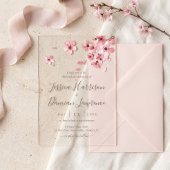 ウォーターカラー フローラル ピンク 桜 ウェディング アクリル招待状