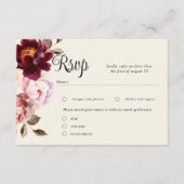 ウォーターカラー フローラル ブルゴーニュ 結婚式 RSVP カード (正面)