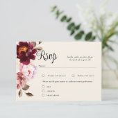 ウォーターカラー フローラル ブルゴーニュ 結婚式 RSVP カード (スタンド正面)