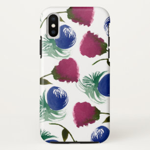ウォーターカラー フローラル ブルー ボルドー グリーナリー ペイント iPhone X ケース