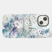 ウォーターカラー フローラル ベリー シダ モノグラム 名前 iPhoneケース (裏面横)