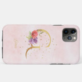 ウォーターカラー フローラル モノグラム 名前イニシャル G 文字 Case-Mate iPhoneケース (裏面(横))