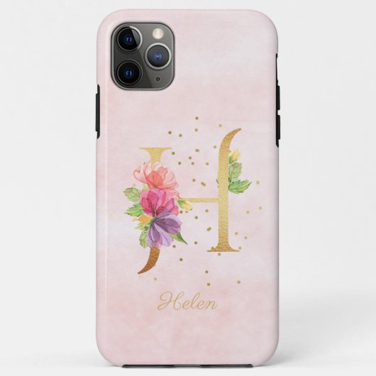 ウォーターカラー フローラル モノグラム 名前イニシャル H 文字 Case-Mate iPhoneケース (裏面)